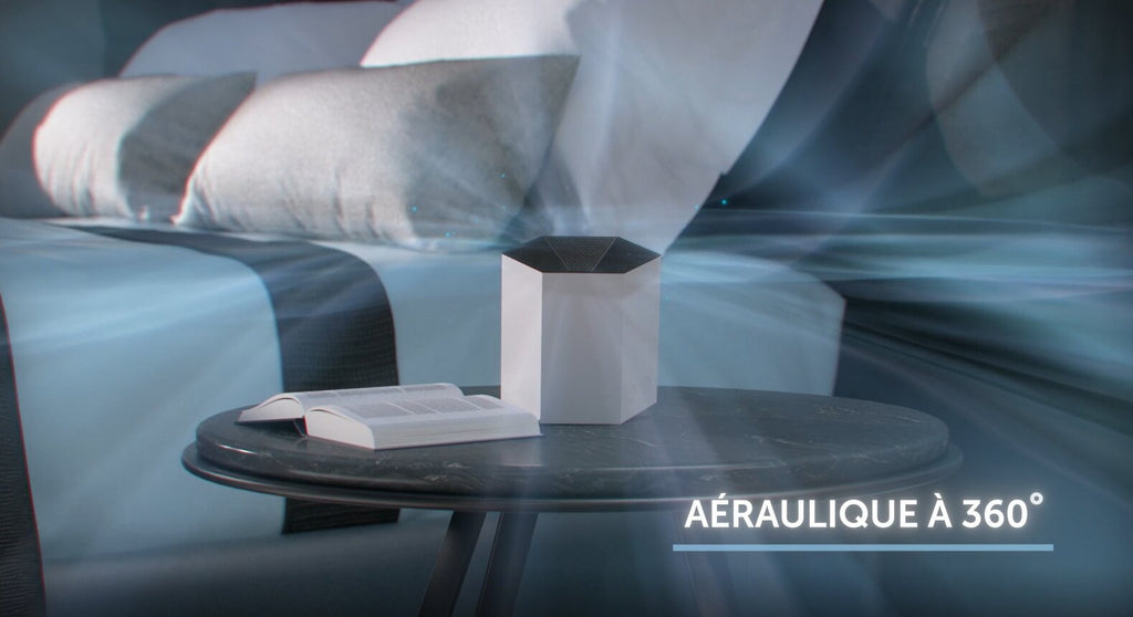 Les purificateurs d'air Shield by JVD aspirent l'air et le diffusent à 360° grâce à l'aéraulique
